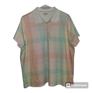 Lands' End‎ polo 2X 20w-22w pastel plaid criss-cross pattern cotton/spandex